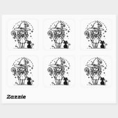 Schattigee heks en zwarte kattendoodle vierkante sticker (Vel)