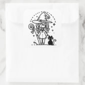 Schattigee heks en zwarte kattendoodle vierkante sticker (Tas)