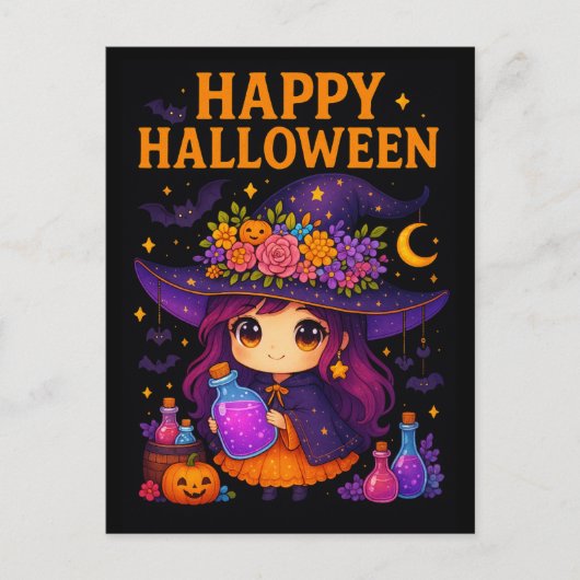 Schattigee heks Halloween Briefkaart (Voorkant)