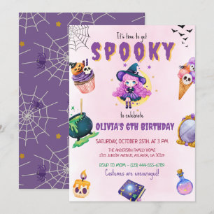 Schattigee heks Halloween meisje verjaardagsfeestj Kaart
