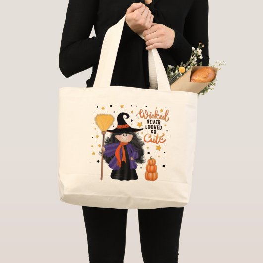 Schattigee heks Halloween ondeugend citaat Grote Tote Bag (Voorkant (product))