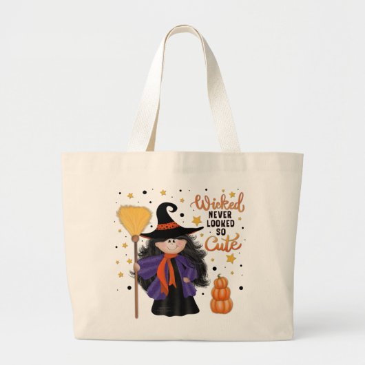 Schattigee heks Halloween ondeugend citaat Grote Tote Bag (Voorkant)