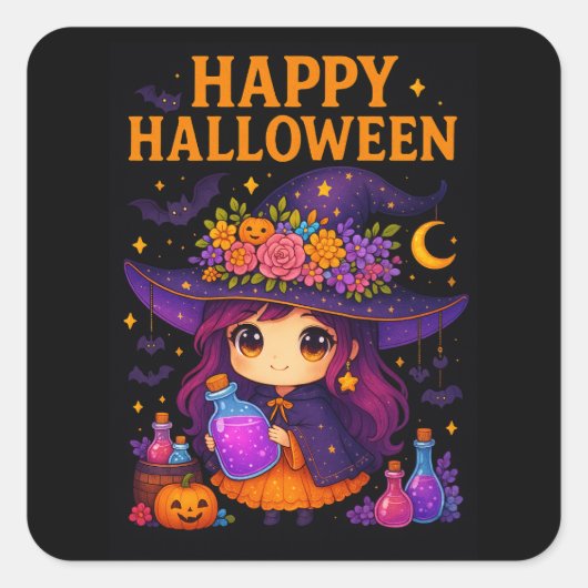 Schattigee heks Halloween Stickers (Voorkant)