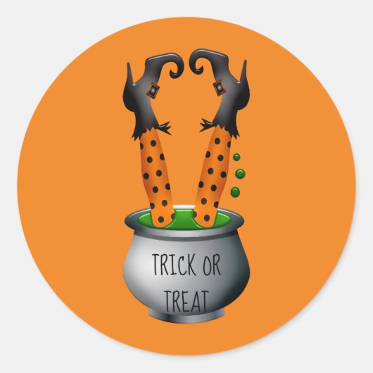 Schattigee heks Halloween zwart en sinaasappel Ronde Sticker (Voorkant)