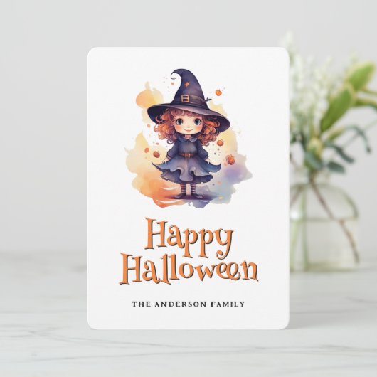 Schattigee heks Happy Halloween Kaart (Staand voorkant)