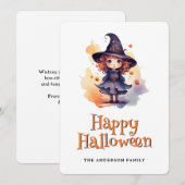 Schattigee heks Happy Halloween Kaart (Voorkant / Achterkant)