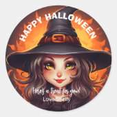 Schattigee heks Happy Halloween vriendelijke pompo Ronde Sticker (Voorkant)