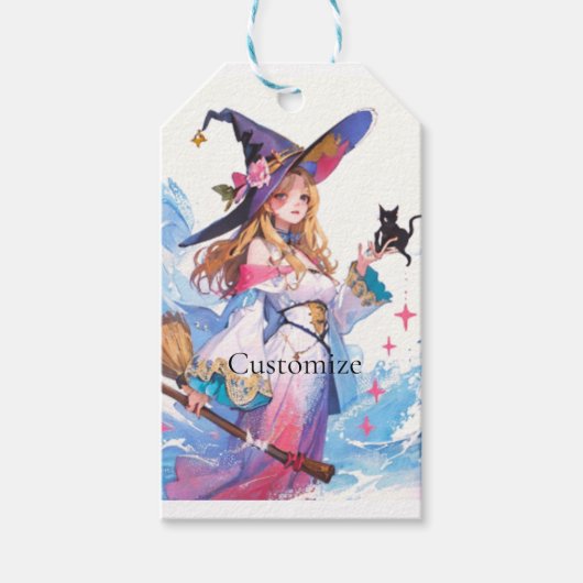 Schattigee heks Holding Black Cat Thunder_Cove Cadeaulabel (Voorkant)