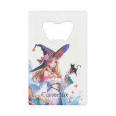 Schattigee heks Holding Black Cat Thunder_Cove Creditkaart Flessenopener (Voorkant)