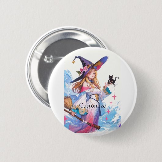 Schattigee heks Holding Black Cat Thunder_Cove Ronde Button 5,7 Cm (Voorkant /achterkant)