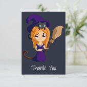 Schattigee heks in Paarse Pet Halloween Party Dank Bedankkaart (Staand voorkant)