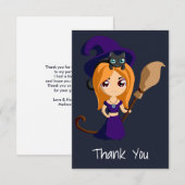 Schattigee heks in Paarse Pet Halloween Party Dank Bedankkaart (Voorkant / Achterkant)