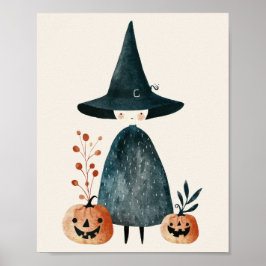 Schattigee heks & Jack-o-lantaarns Halloween kweke Poster