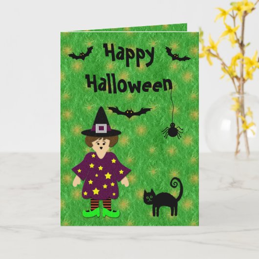 Schattigee heks, kat, vleermuizen en spin Hallowee Kaart (Gele Bloem)