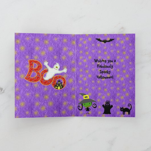 Schattigee heks, kat, vleermuizen en spin Paarse H Kaart (Binnen)
