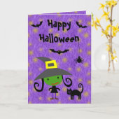 Schattigee heks, kat, vleermuizen en spin Paarse H Kaart (Gele Bloem)