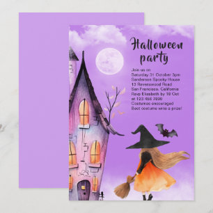 Schattigee heks Kinder Halloween Party Paarse Kaart
