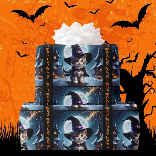 Schattigee heks kitten halloween meisjesnaam toevo cadeaupapier