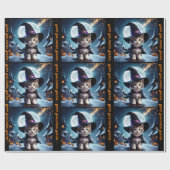 Schattigee heks kitten halloween meisjesnaam toevo cadeaupapier (Vlak)