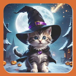 Schattigee heks kitten pompoen halloween Trick or  Vierkante Sticker