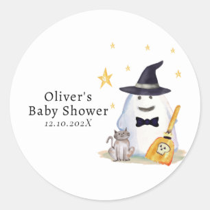 Schattigee heks Little Boo Ghost Boy Baby shower Ronde Sticker