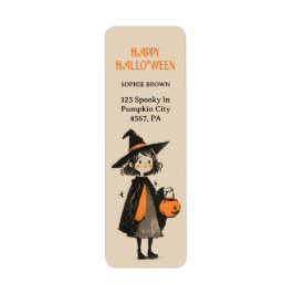 Schattigee heks meisje retro Halloween retouradres Etiket