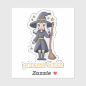 Schattigee heks met bezem sticker (Vel)