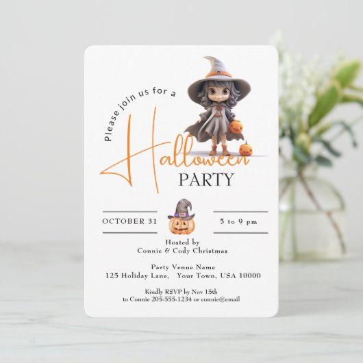 SCHATTIGEE HEKS MET GROTE OGEN, HALLOWEEN-FEEST KAART (Staand voorkant)