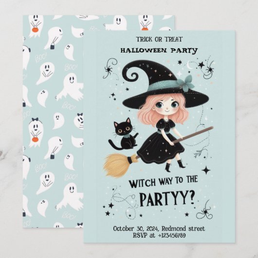 Schattigee heks met Halloween Pun Party Kaart (Voorkant / Achterkant)