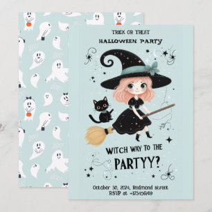 Schattigee heks met Halloween Pun Party Kaart