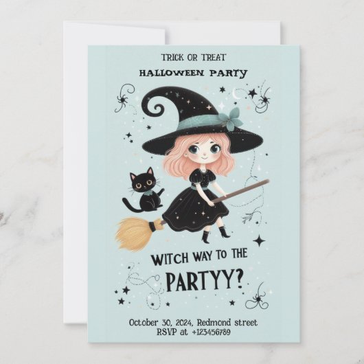 Schattigee heks met Halloween Pun Party Kaart (Voorkant)