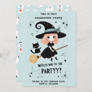 Schattigee heks met Halloween Pun Party Kaart