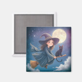 Schattigee heks met kattenmagneet magneet (Voorkant / Achterkant)