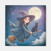 Schattigee heks met kattenmagneet magneet (Voorkant)