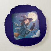 Schattigee heks met kattenrond kussen (Voorkant)
