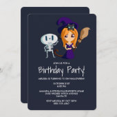 Schattigee heks met zwarte kat verjaardagsfeestje kaart (Voorkant / Achterkant)