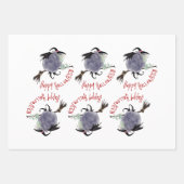 Schattigee heks op haar bezemsteel Halloween 3xWPS Inpakpapier Vel (Voorkant)