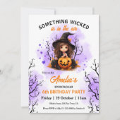 Schattigee heks Paarse Sinaasappel Halloween Meisj Kaart (Voorkant)