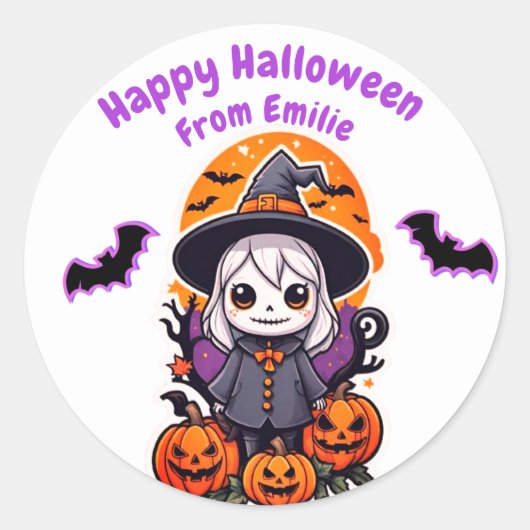 Schattigee heks paarse vleermuis en pompoen Hallow Ronde Sticker (Voorkant)