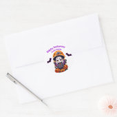 Schattigee heks paarse vleermuis en pompoen Hallow Ronde Sticker (Envelop)
