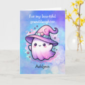 Schattigee heks Pet geest Halloween kleindochter Kaart (Gele Bloem)