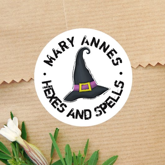 Schattigee heks Pet Halloween gepersonaliseerd Ronde Sticker