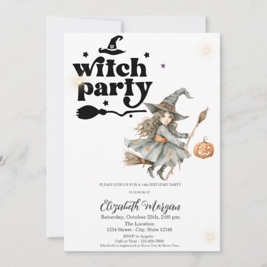 Schattigee heks pompoen partij verjaardag kaart (Voorkant)