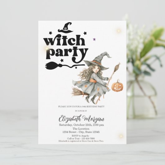 Schattigee heks pompoen partij verjaardag kaart (Staand voorkant)