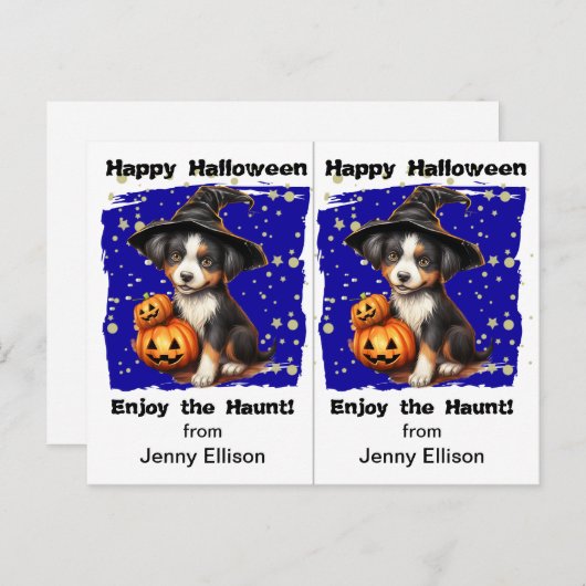 Schattigee heks puppy schoolfeest Halloween Kaart (Voorkant / Achterkant)