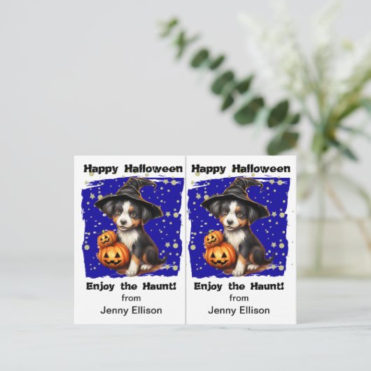 Schattigee heks puppy schoolfeest Halloween Kaart (Staand voorkant)