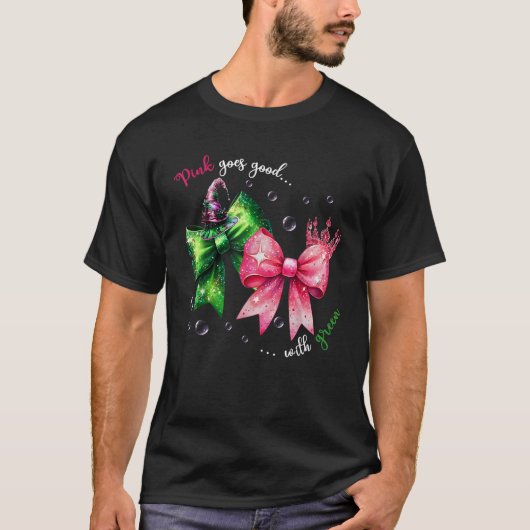 Schattigee Heks Roze en Groene Coquette Bow T-shirt (Voorkant)