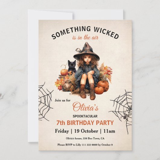 Schattigee heks spin halloween meisjes verjaardag kaart (Voorkant)