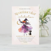 Schattigee heks Spooktacular Party Halloween Verja Kaart (Staand voorkant)