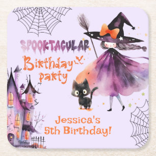Schattigee heks Spooktacular Verjaardag Halloween Kartonnen Onderzetters